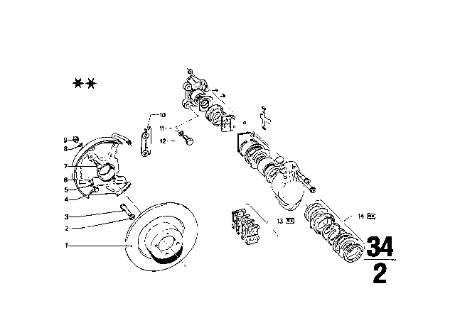 1973 BMW 2002 Brake Disc / Caliper / Mounting Parts / Front Diagram 2