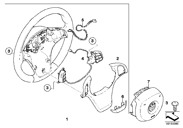 2005 BMW X5 Sport Steering Wheel Airbag - Smart / Multifunction Diagram