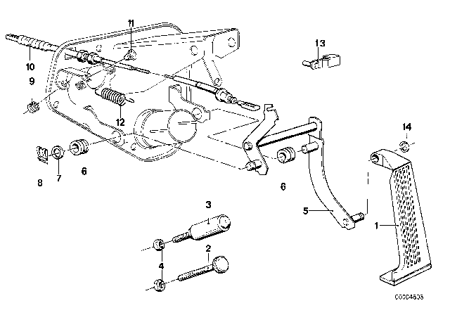 1978 BMW 320i Accelerator Pedal / Bowden Cable Diagram