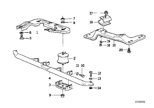 1995 BMW 325i Gearbox Bracket Diagram for 22316799330