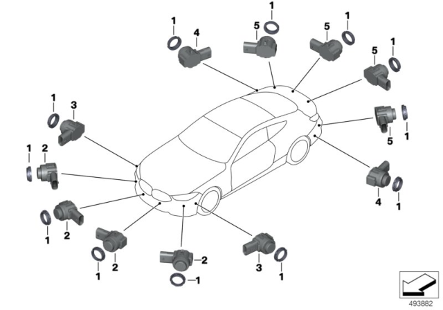 2020 BMW 840i xDrive Gran Coupe Ultrasonic-Sensor Diagram