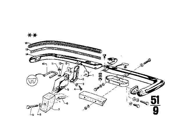 1972 BMW 3.0CS Bumper Rear Right Diagram for 51121819744