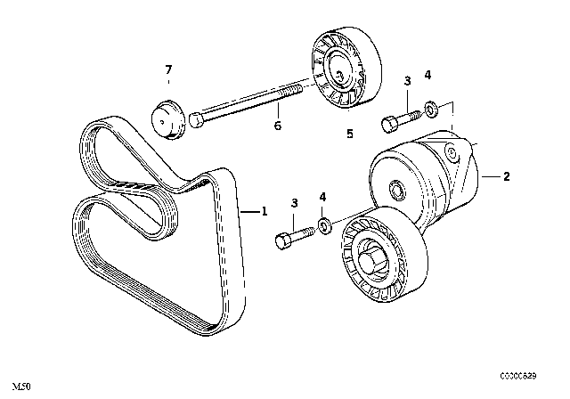 1994 BMW 525i Belt Drive Water Pump / Alternator Diagram 2