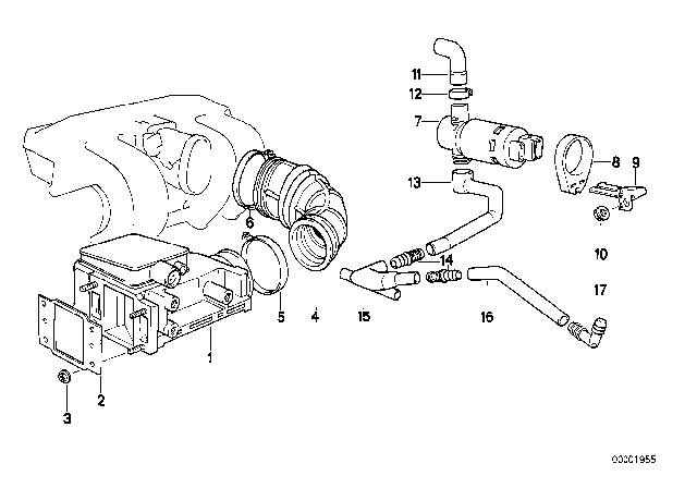 1991 BMW 318is T-Shape Idle Regulating Valve Diagram for 13411433627