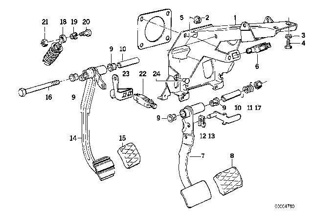 1994 BMW 850CSi Pedals / Stop Light Switch Diagram
