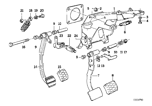 1991 BMW 850i Pedals / Stop Light Switch Diagram