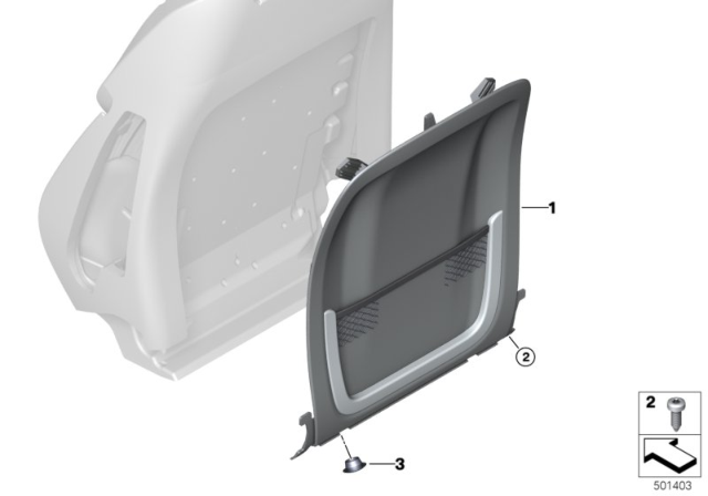 2020 BMW M850i xDrive Front Seat Backrest Trims Rear Panel Diagram