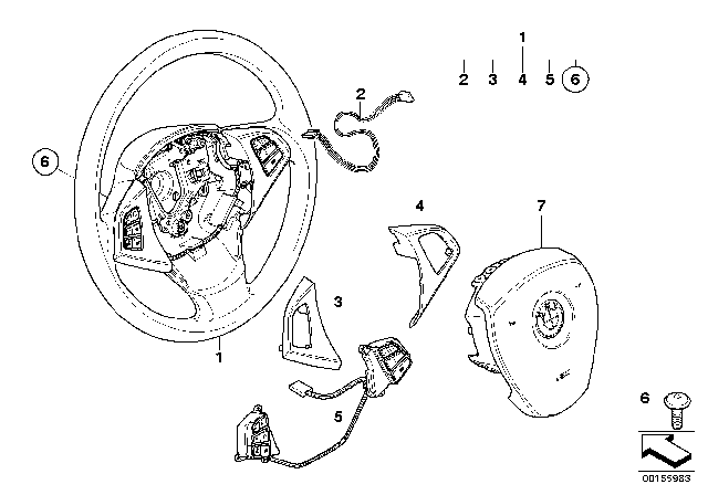 2007 BMW X3 Steering Wheel Airbag Multifunctional Diagram