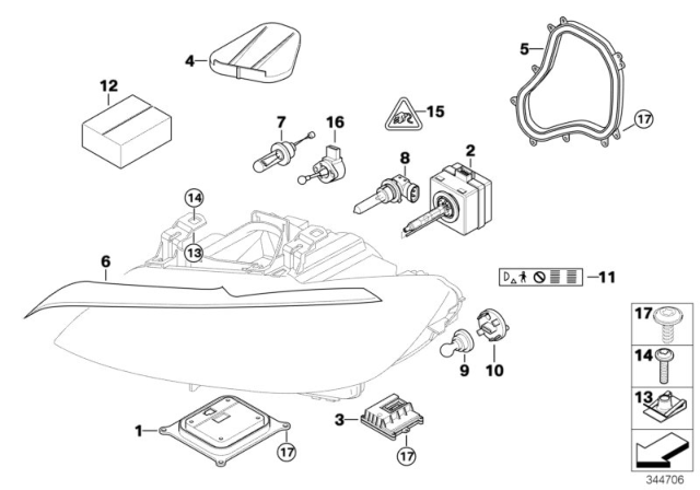 2009 BMW 328i xDrive Single Components For Headlight Diagram