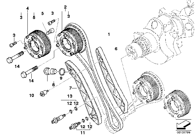 2007 BMW M5 Vanos Gearbox, Inlet Diagram for 11367835343