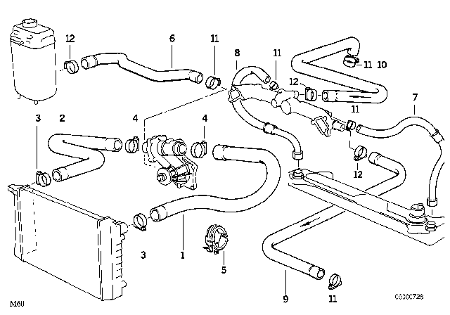 1995 BMW 840Ci Cooling System - Water Hoses Diagram