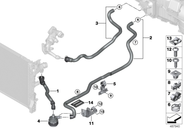 2018 BMW 540d xDrive Cooling Water Hoses Diagram