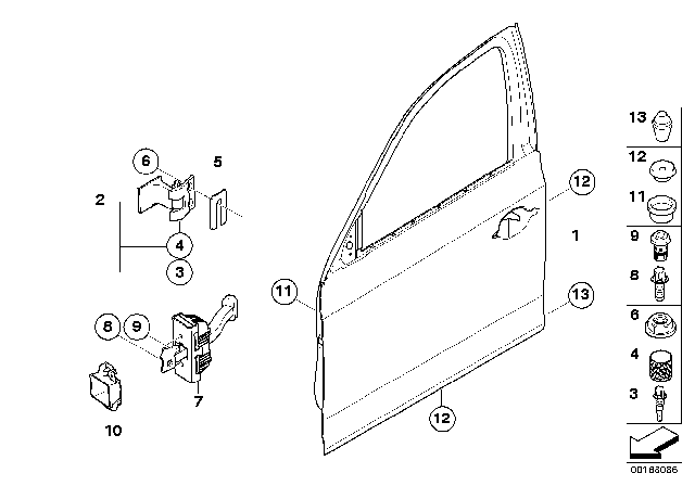 2009 BMW 328i Front Door - Hinge / Door Brake Diagram