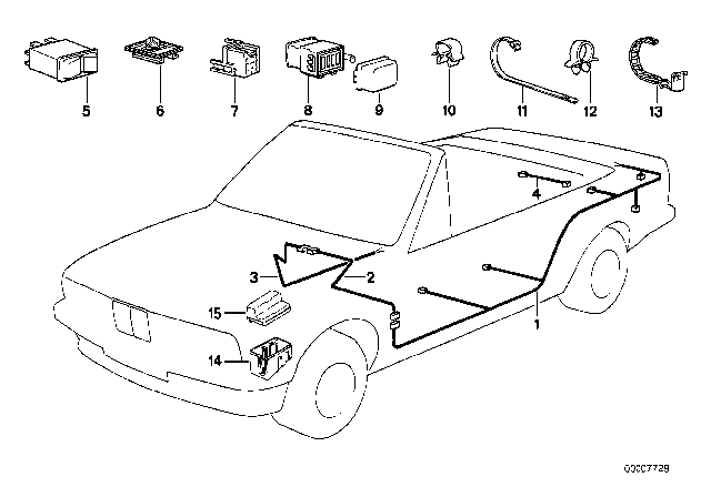 1991 BMW 318i Wiring Set / E.M.Folding Top Mounting Parts Diagram