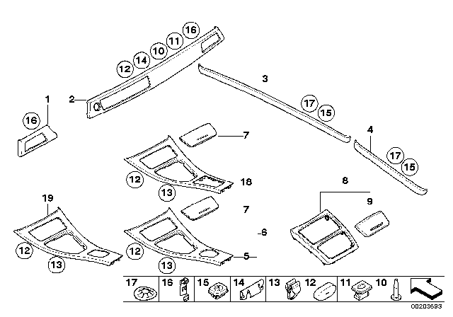 2009 BMW 328i Aluminum Interior Strips Ground Lengthwise Diagram