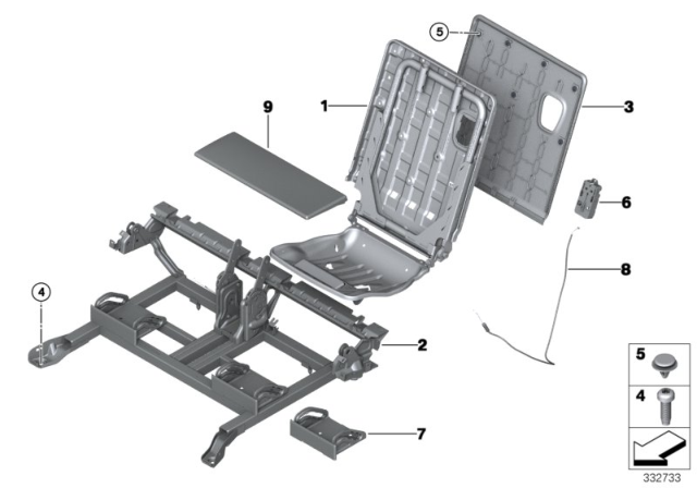 2015 BMW X5 Seat, Rear, Seat Frame Diagram 1