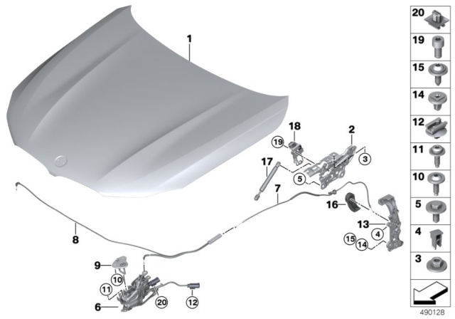 2020 BMW 530i Bonnet / Closing System / Mounted Parts Diagram