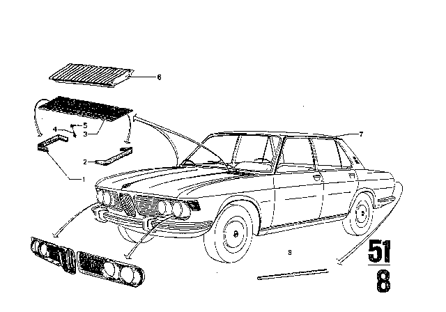 1973 BMW Bavaria Moulding Roof Right Diagram for 51131815196