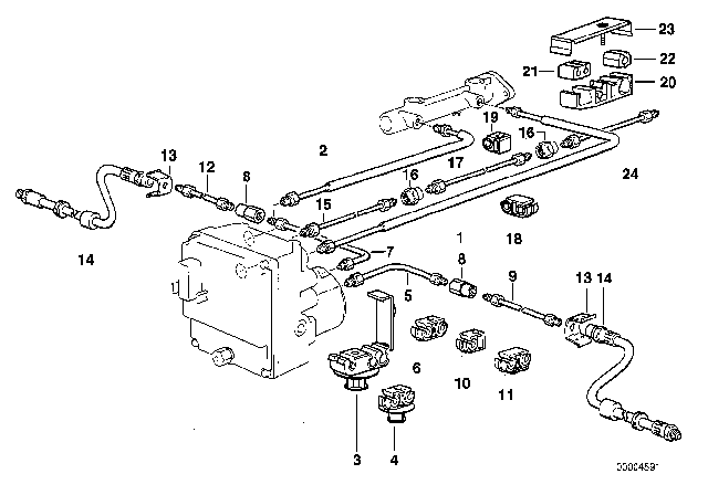 1995 BMW 740iL Brake Pipe Front ABS Diagram