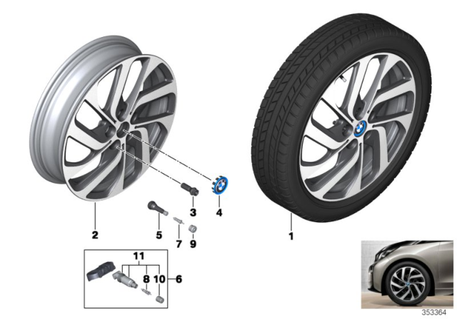 2017 BMW i3 Disc Wheel Light Alloy Jet Bl.Solenoid.Paint Diagram for 36116856895