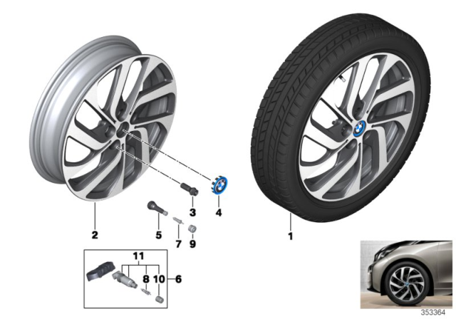 2017 BMW i3 Disc Wheel Light Alloy Jet Bl.Solenoid.Paint Diagram for 36116852054