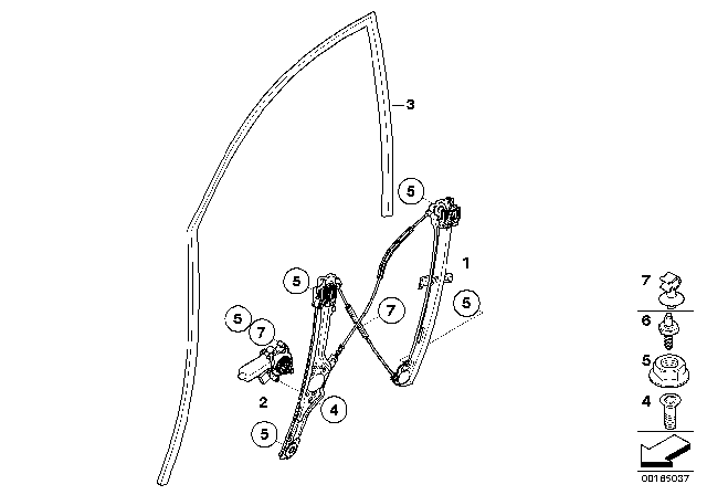 2011 BMW X6 Front Right Window Regulator Diagram for 51337197302