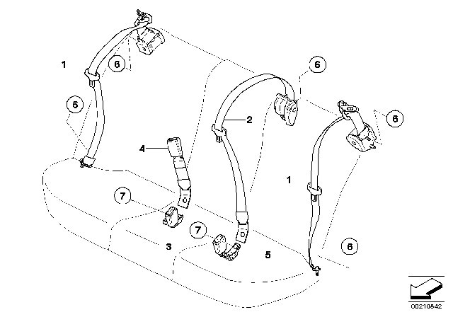 2006 BMW 525i Safety Belt Rear Diagram