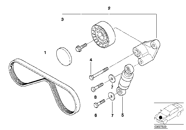 2000 BMW Z8 Adjusting Pulley With Lever Diagram for 11281407974