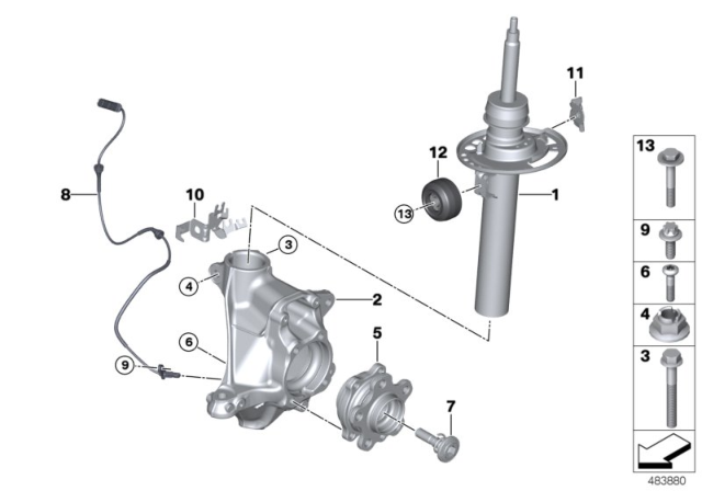 2019 BMW X3 Front Right Spring Strut Diagram for 31316871780