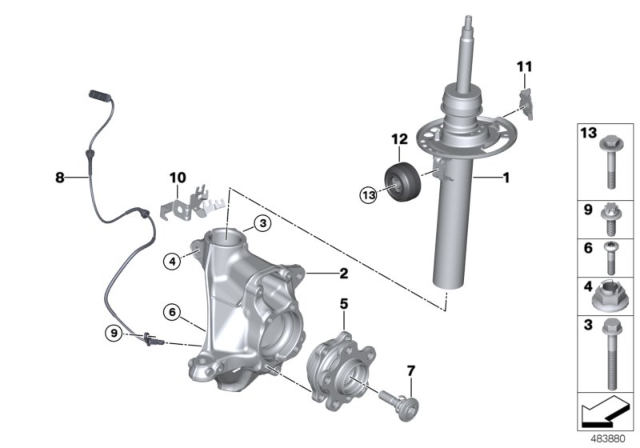 2019 BMW X3 Front Spring Strut / Carrier / Wheel Bearing Diagram