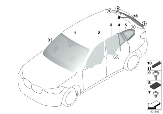 2018 BMW X1 Side Window, Fixed, Rear Left Diagram for 51337406873