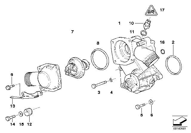 1995 BMW 850Ci Water Pump - Thermostat Diagram