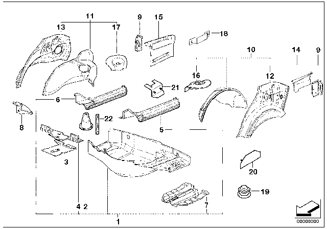 1997 BMW 318i Floor Panel Trunk / Wheel Housing Rear Diagram