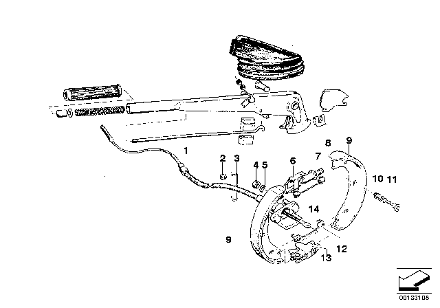 1972 BMW 3.0CS Parking Brake / Brake Shoes Diagram