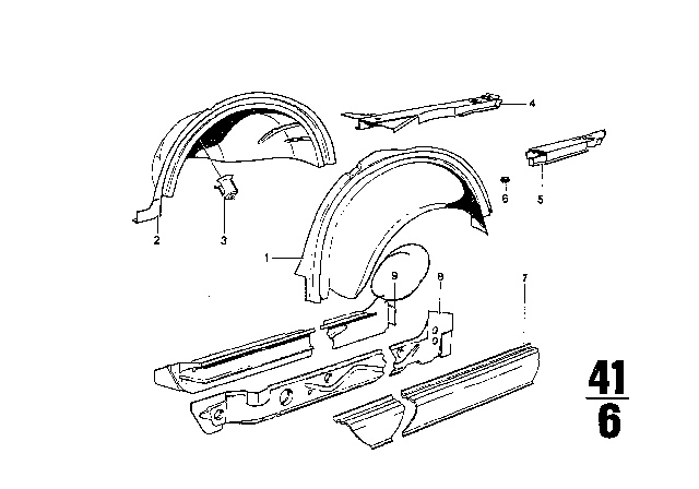 1974 BMW 3.0CS Covering Left Diagram for 41351814069