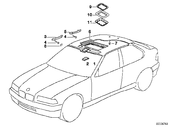 1995 BMW 318ti Cover Sliding Roof Motor Diagram for 51448189229