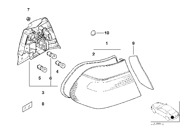 2001 BMW M3 Rear Light In The Side Panel,White Right Diagram for 63218383826