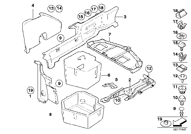 2009 BMW M3 Mounting Parts For Trunk Floor Panel Diagram