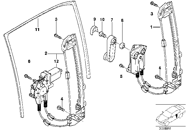 2003 BMW 540i Rear Right Window Guide Diagram for 51348159818