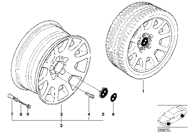 2000 BMW 740i BMW Light Alloy Wheel, Ellips. Style Diagram