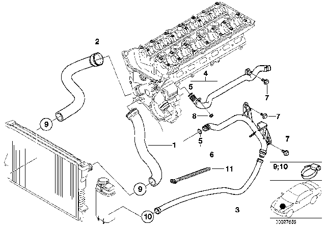 1997 BMW Z3 Coolant Recovery Expansion Tank Reservoir Diagram for 17111705613