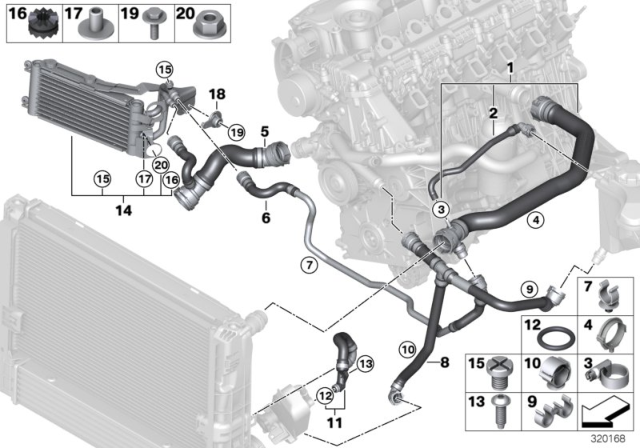 2010 BMW 335d Radiator Lower-Thermostat Hose Diagram for 17127805262