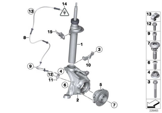 2013 BMW X3 Front Spring Strut / Carrier / Wheel Bearing Diagram