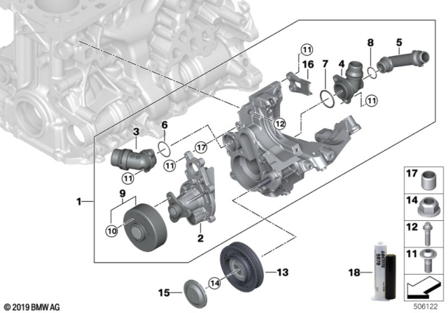 2020 BMW X3 COOLANT PUMP WITH SUPPORT Diagram for 11518650987