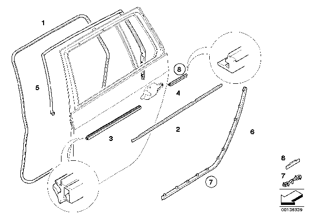 2008 BMW 535xi Channel Cover, Outer, Door, Rear Right Diagram for 51227897280