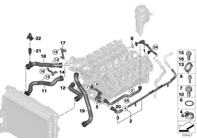 2006 BMW M6 Cooling System Coolant Hoses Diagram