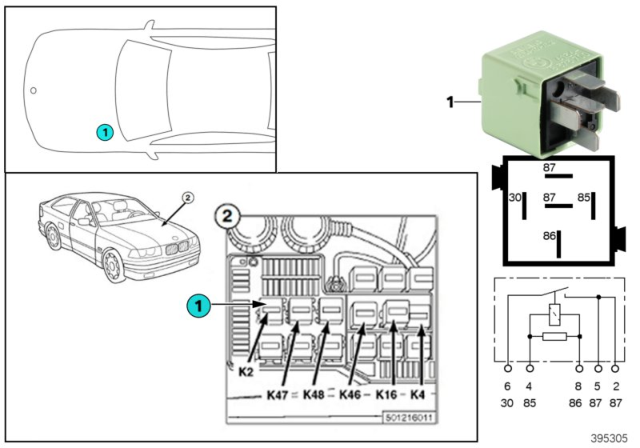 1994 BMW 320i Sedan(E36) Relay, Fanfare Diagram
