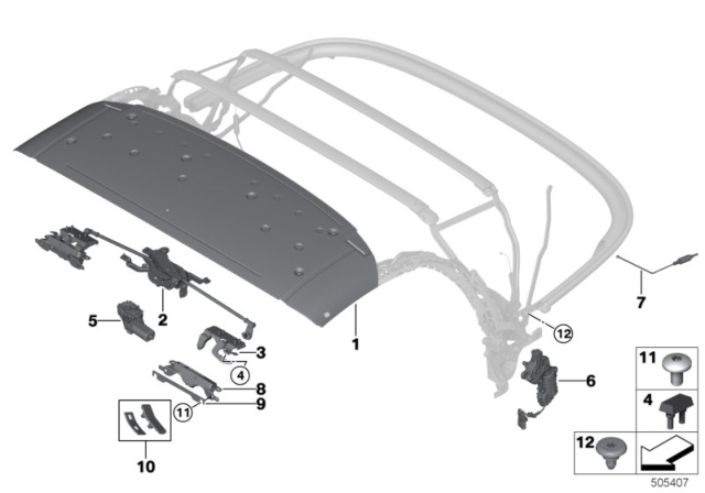 2019 BMW Z4 Folding Top Mounting Parts Diagram