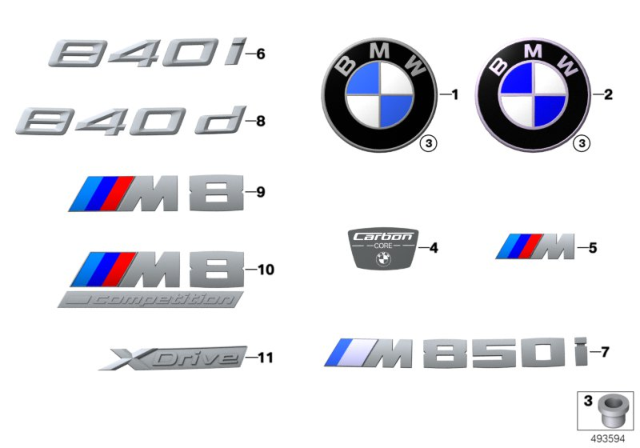 2020 BMW 840i xDrive Emblems / Letterings Diagram