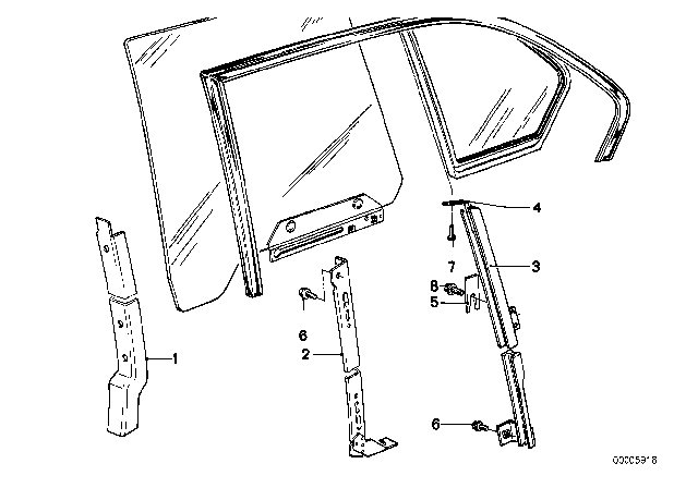 1979 BMW 528i Window Guide Diagram 5